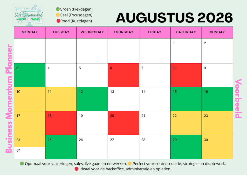 Voorbeeld Business Momentum Planner Augustus 2026