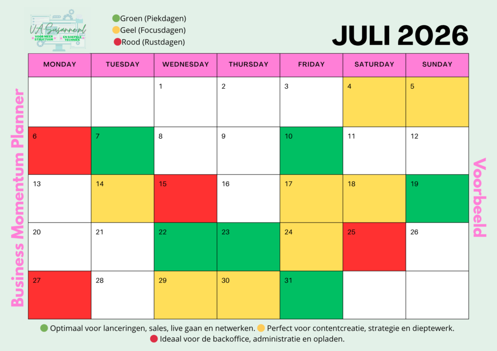 Voorbeeld Business Momentum Planner Juli 2026